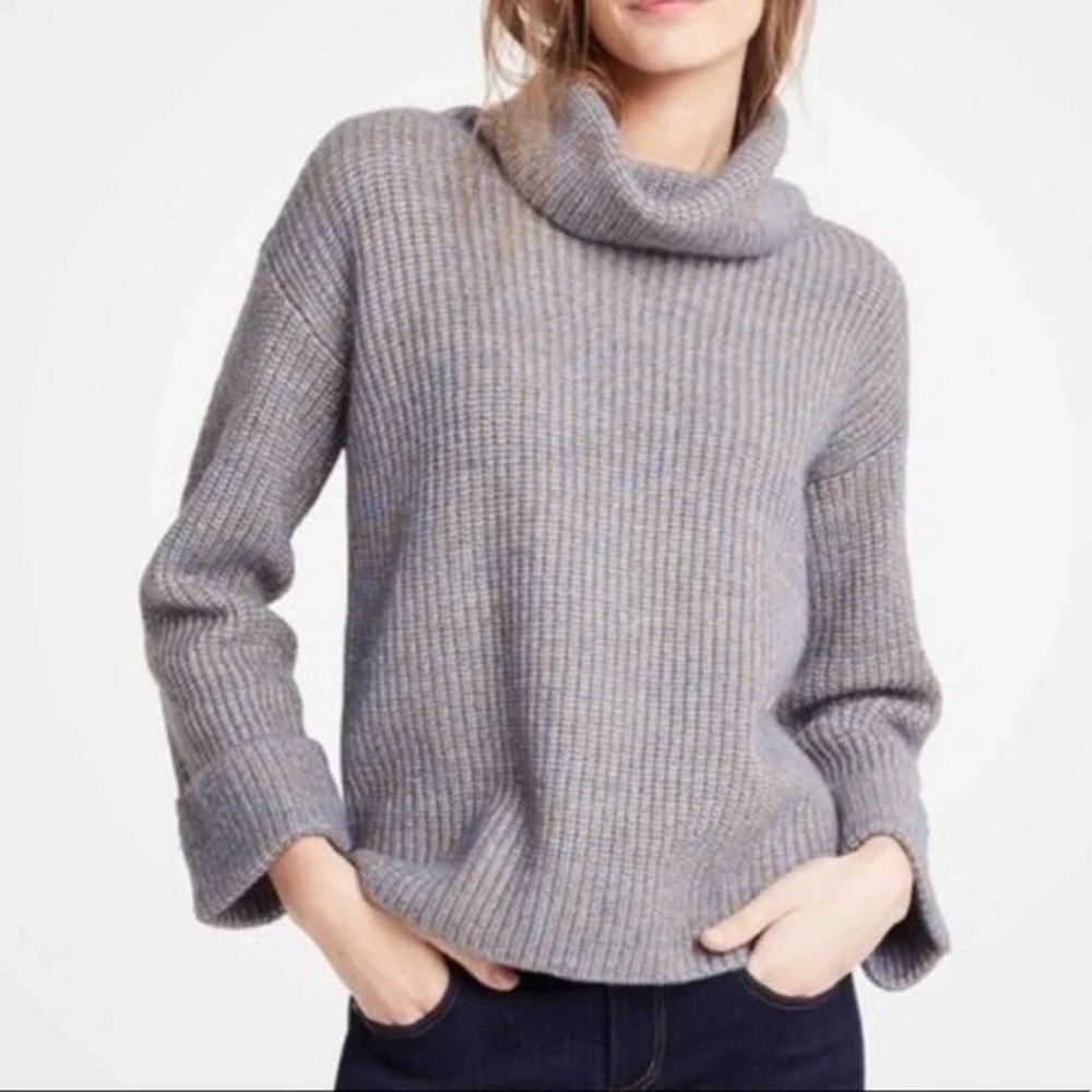 Ann Taylor S Grey Cowl Neck Marled Knit Boxy Long Sleeve Sweater